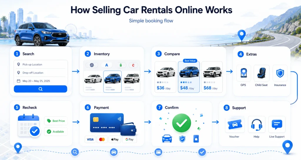 Work process for car rentals system