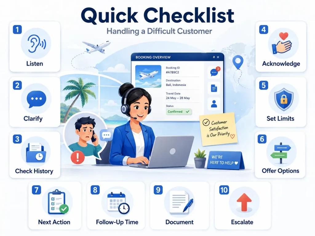 Checklist for difficult customer.