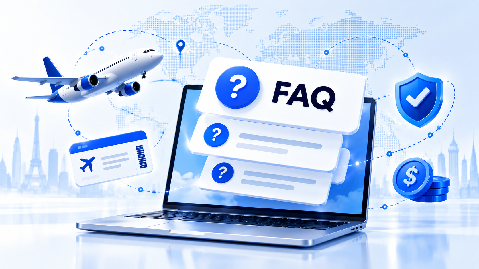 FAQ cards about the best flight suppliers, ticketing and IATA accreditation