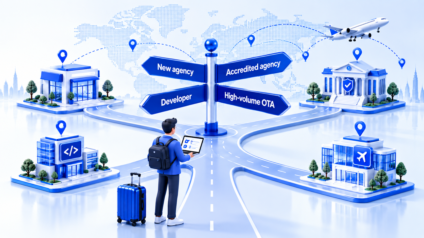 Signpost for choosing a flight supplier as a new agency, accredited agency, developer or high-volume OTA