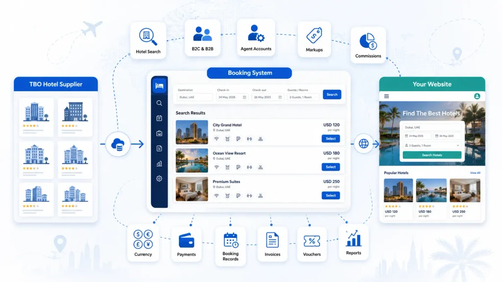 PHPTRAVELS connets with TBO holidays api integration.