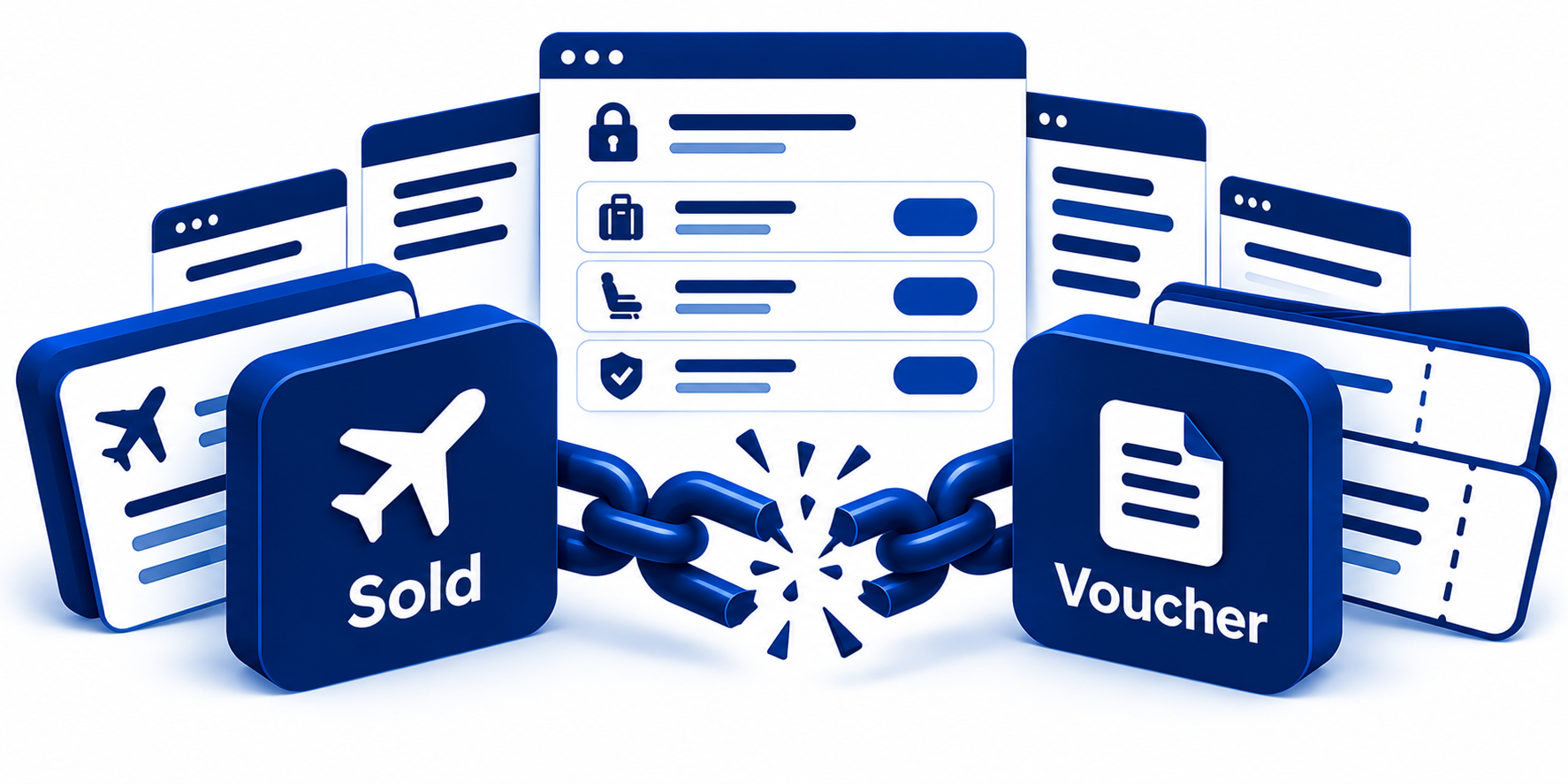 Warning-style illustration of ancillary upsell pitfalls like fee walls and broken fulfillment