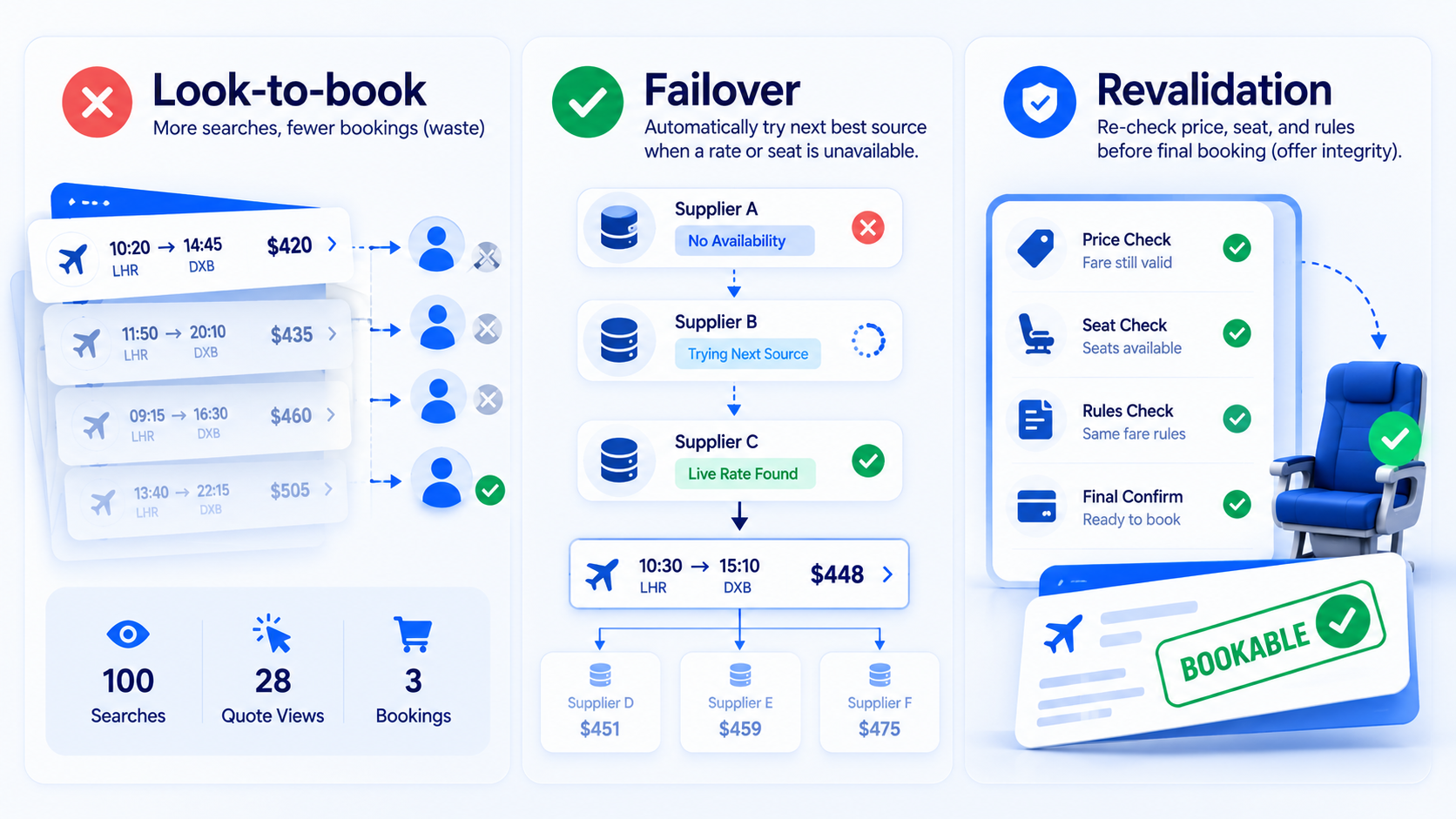 Comparison of revalidation versus look-to-book versus failover