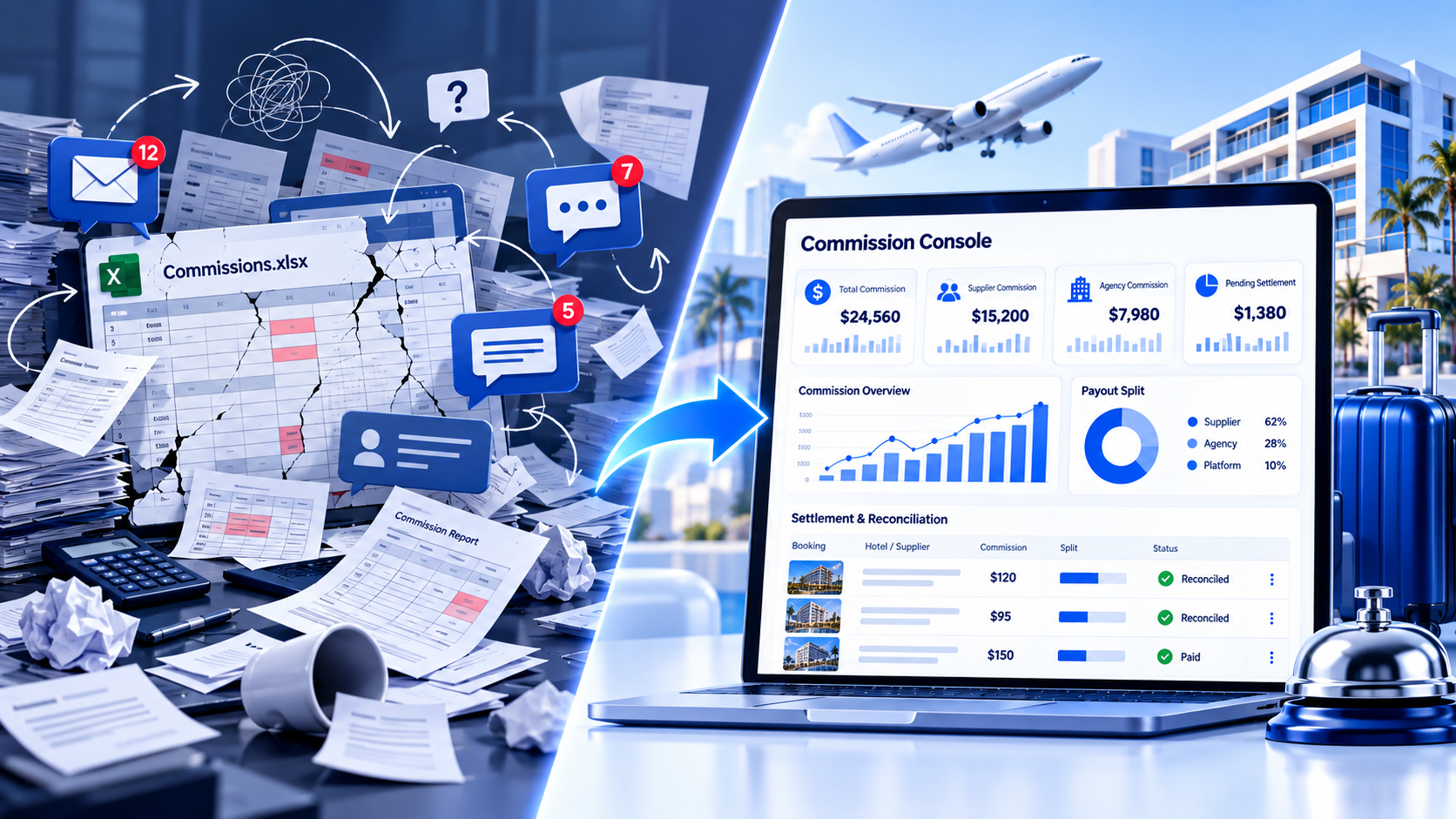 Spreadsheet chaos versus a clean commission console for multi-supplier agencies