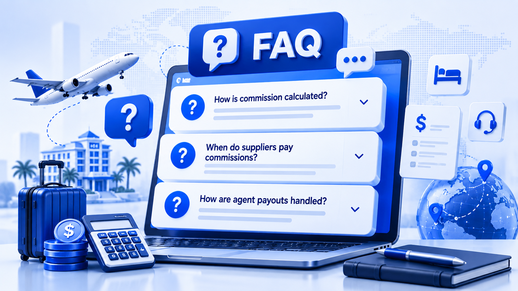 FAQ cards on travel agency commission management
