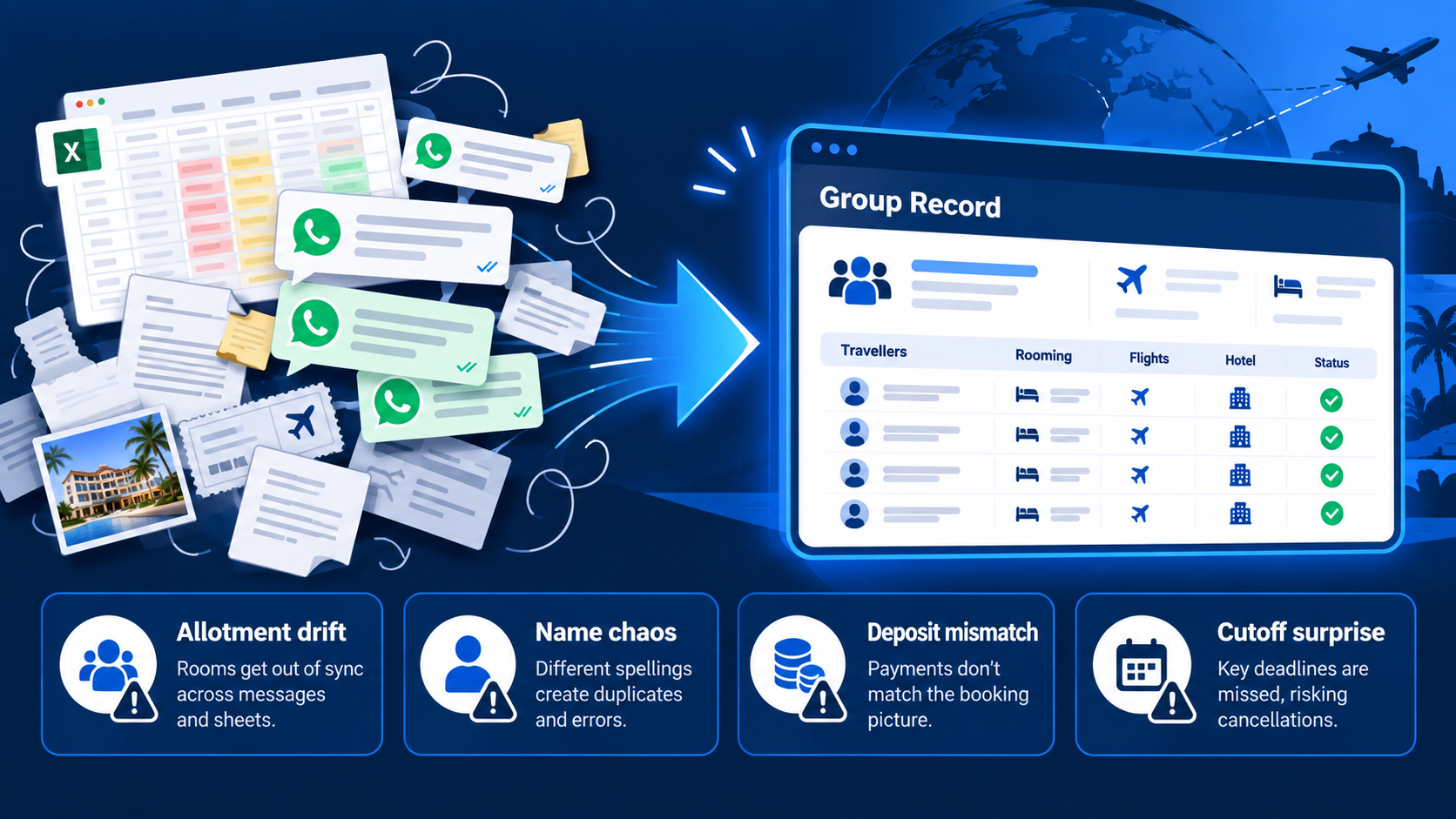 Chaotic spreadsheet and WhatsApp fragments versus ordered group booking record