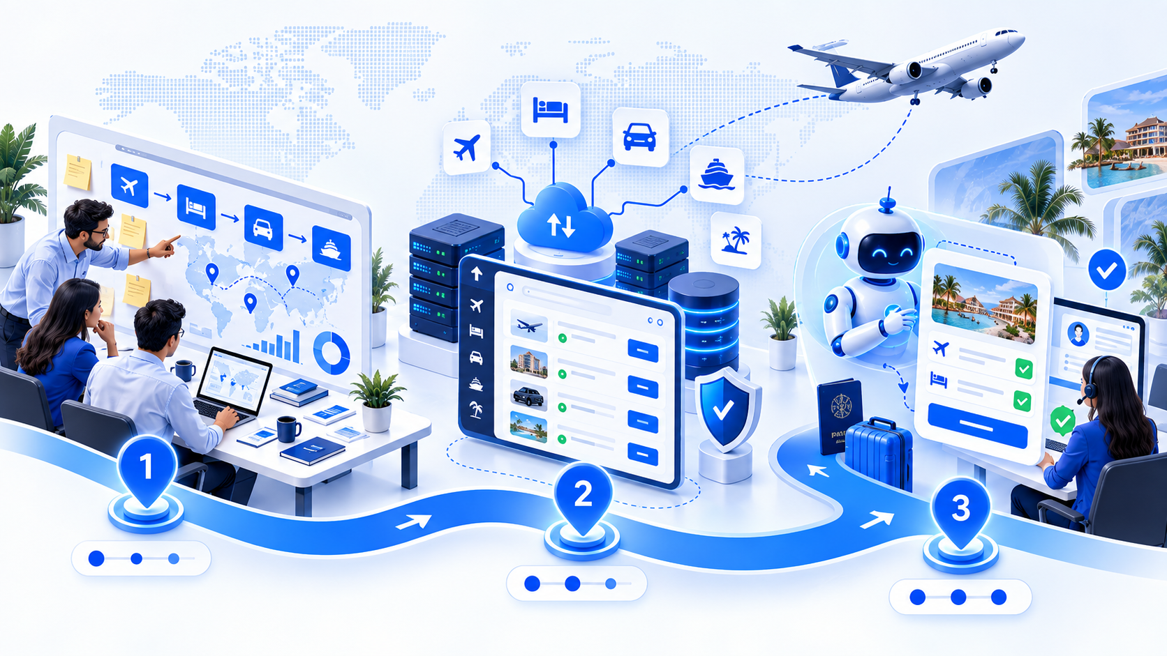 AI travel booking readiness roadmap showing audit, foundation and supervised pilot stages for a travel agency