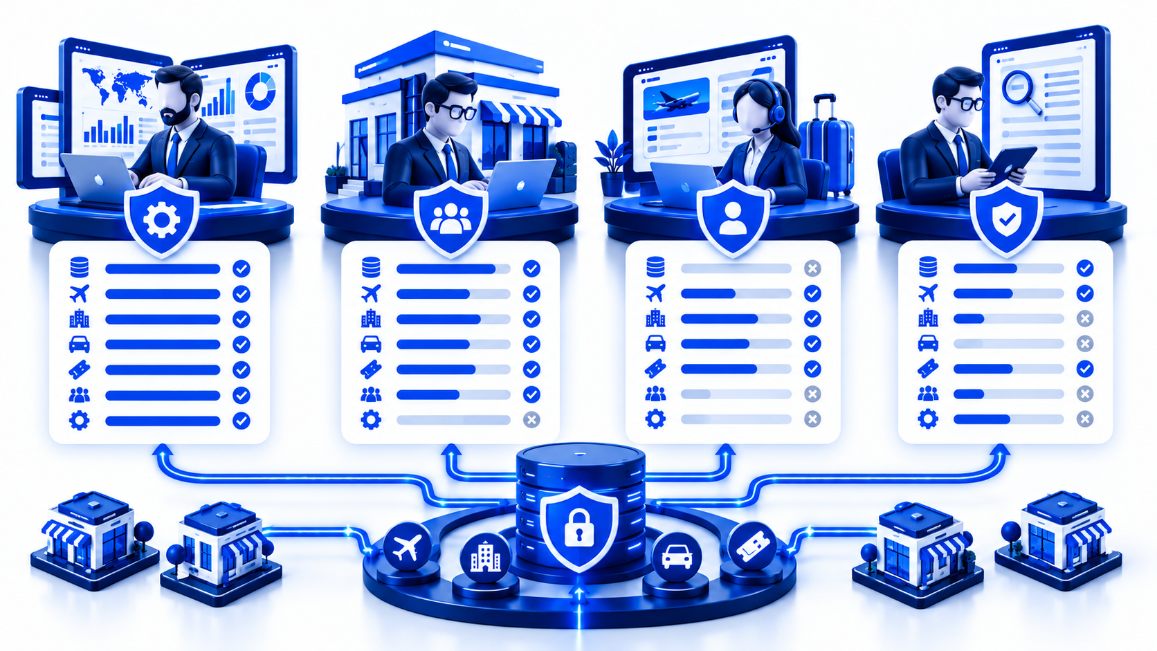 Roles and permissions for HQ, branch managers, agents, and auditors