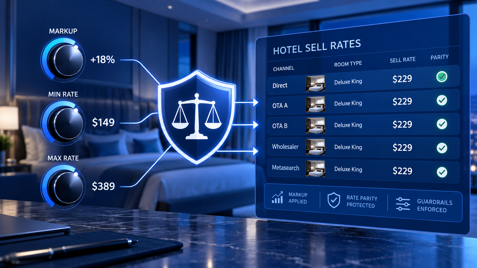 Markup parity and display control for multi-supplier hotel rates