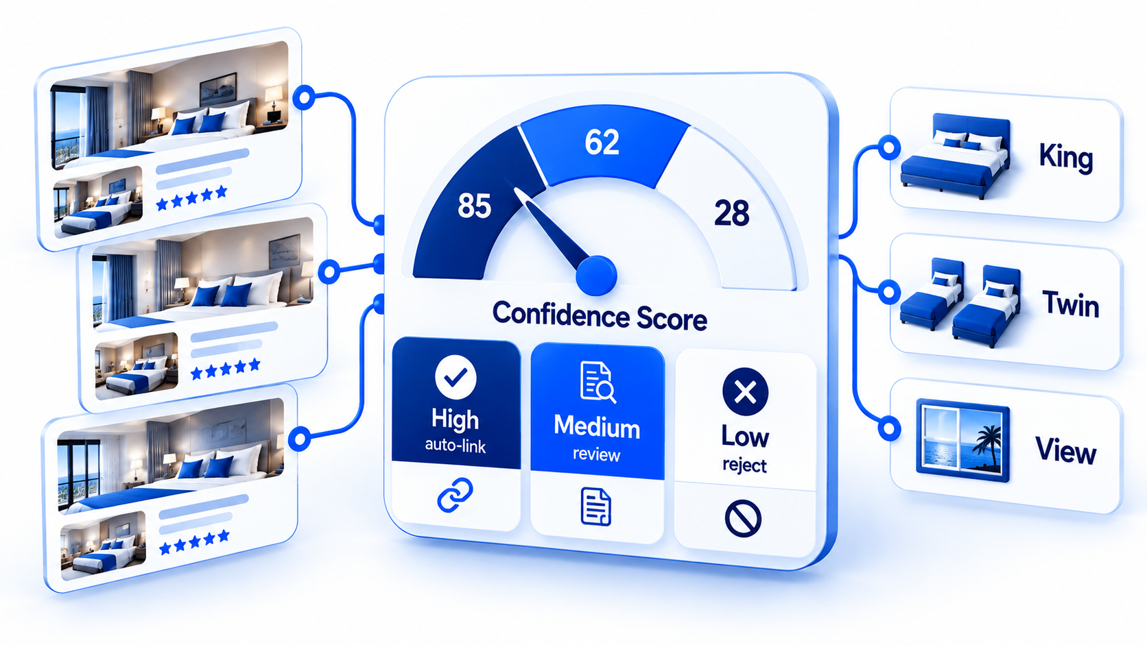 Confidence scoring signals for hotel and room type matching