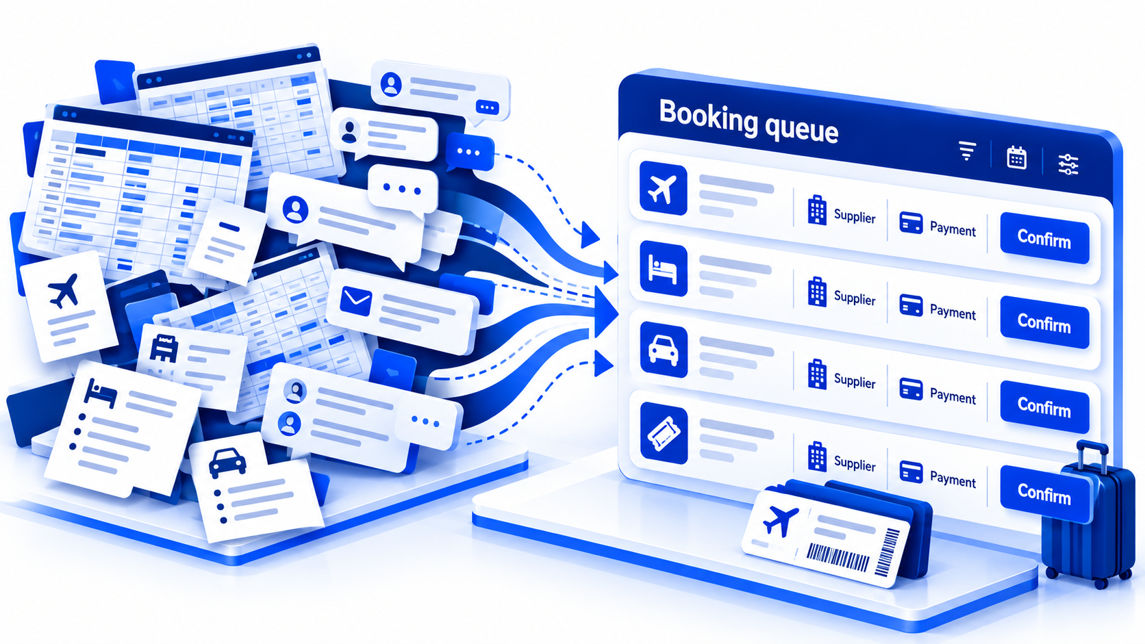 Spreadsheet chaos replaced by a unified travel ops queue