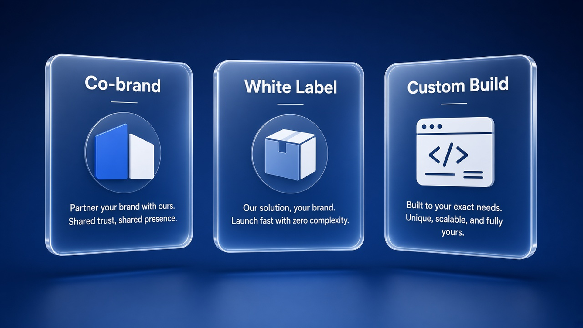 Co-brand versus white label versus custom build comparison cards