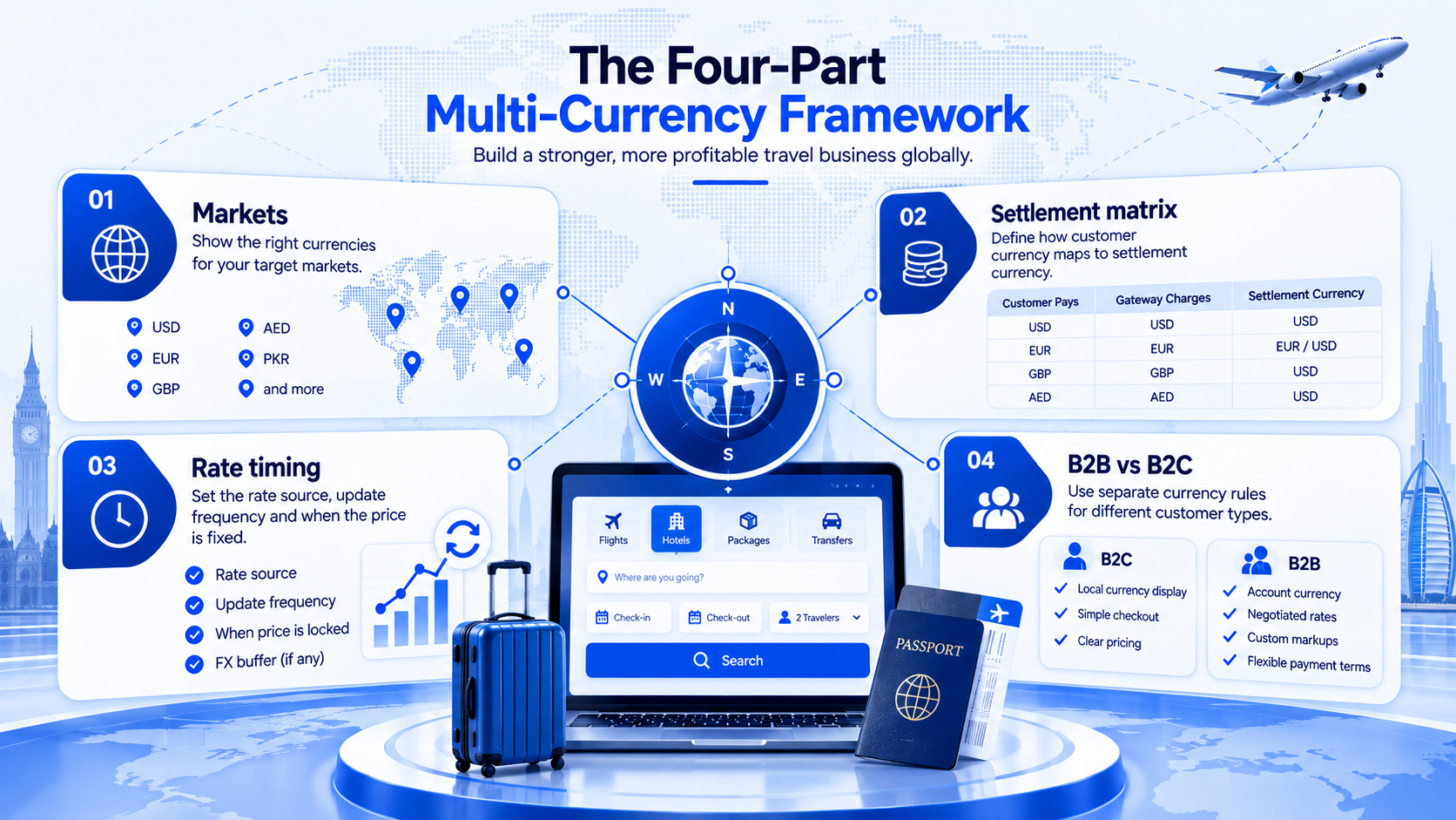 Framework for display currency settlement rates and B2B vs B2C
