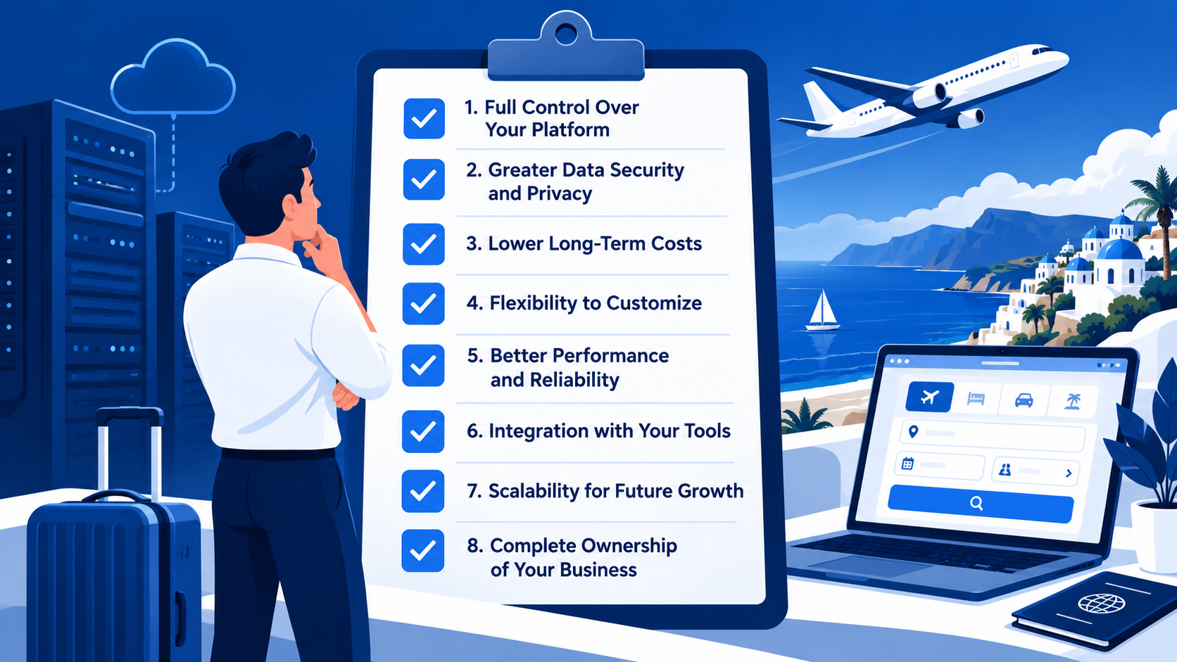 Decision checklist clipboard for self-hosting travel booking software