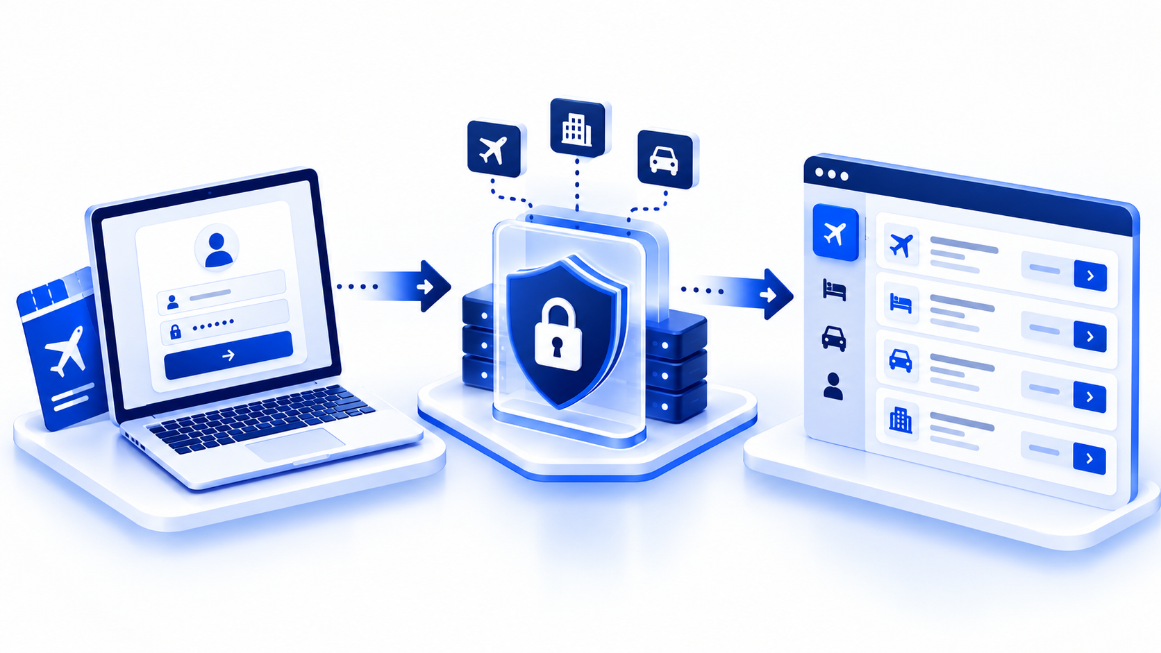 Diagram of a travel agency agent portal: login to secure booking hub