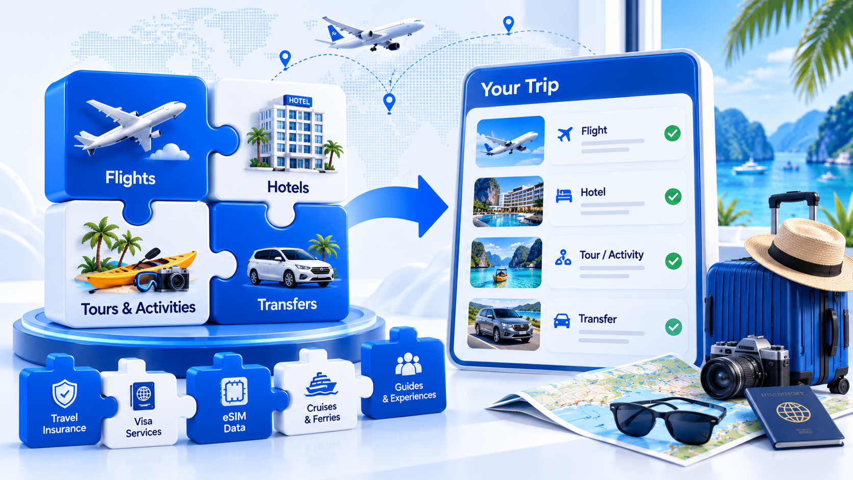 Modular trip blocks for flights hotels and tours