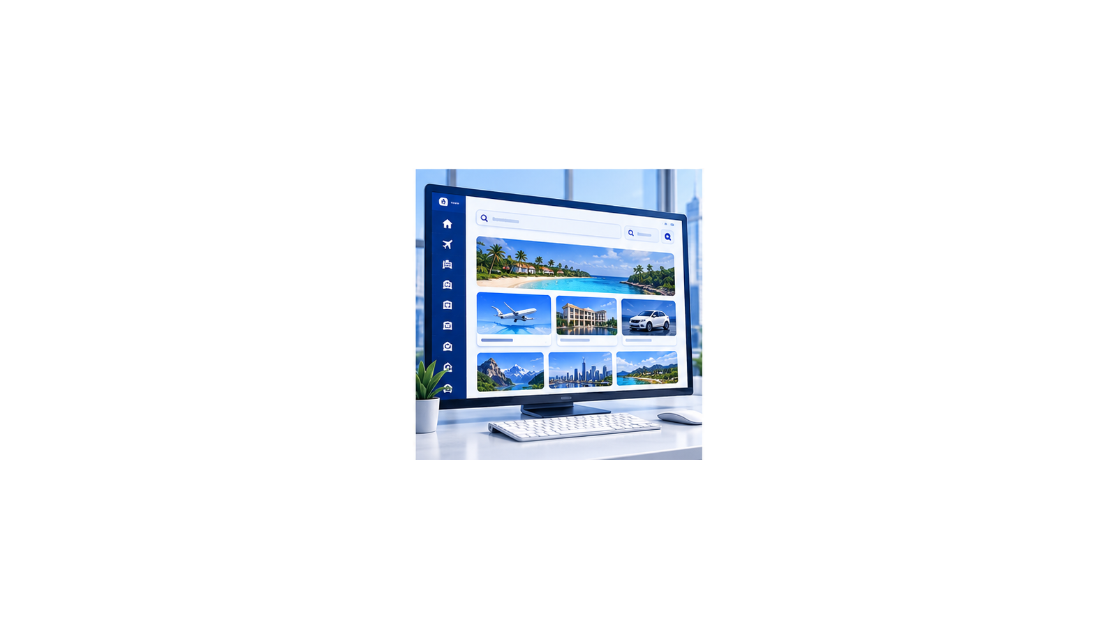 Travel booking software dashboard mockup in PHPTRAVELS navy and white